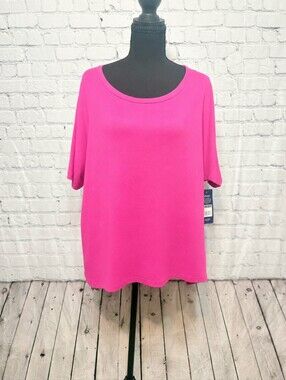 Marika Scoop Neck Short Sleeve Top - Fuchsia Pink